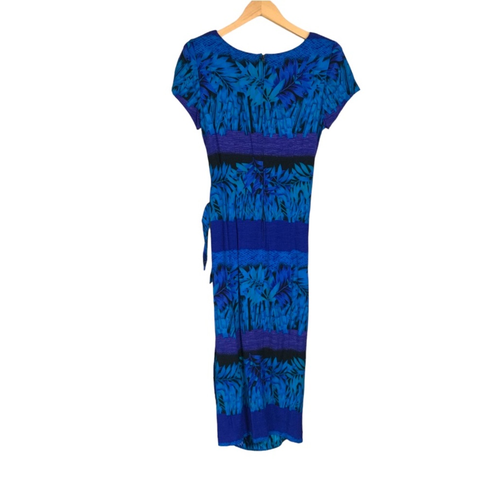 Vintage Beachy Wrap Dress Women’s 8 Blue Palm Pattern Short Sleeve Resortwear - Picture 4 of 10